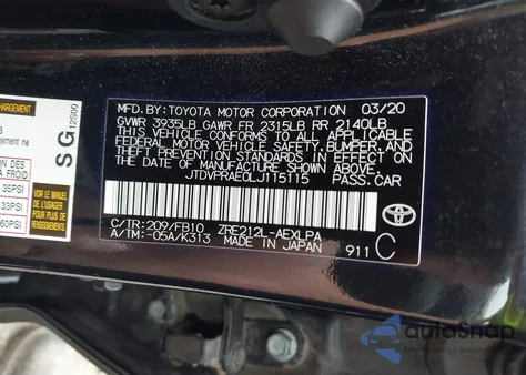 2020 Toyota Corolla Le из США, поврежденный, VIN JTDVPRAE0LJ115115